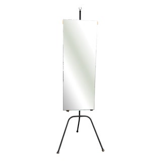 Stitched Leather Dressing Mirror by Jacques Adnet, 1950s For Sale