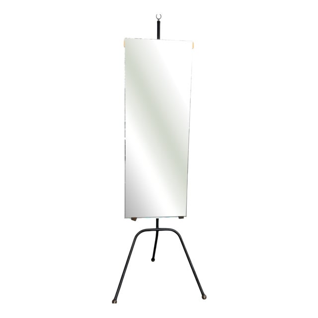 Stitched Leather Dressing Mirror by Jacques Adnet, 1950s For Sale