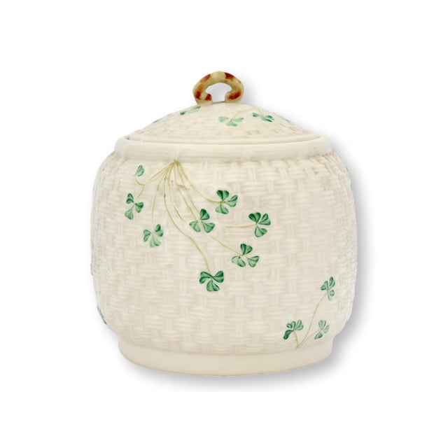 Belleek Pottery Ltd. Irish Belleek Shamrock Biscuit Barrel For Sale - Image 4 of 5