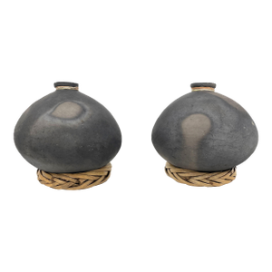 1950s Pair of Black Oaxacan Mezcal Jars From Mexico - 5" H X 5.5" Diam.