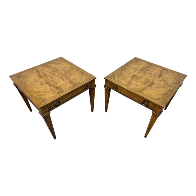 Vintage Italian Style Baker Burled Wood Side Tables - Set of 2 For Sale