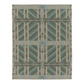 Contemporary Scandinavian Style Geometric Green Wool Rug by Rug & Kilim, India For Sale