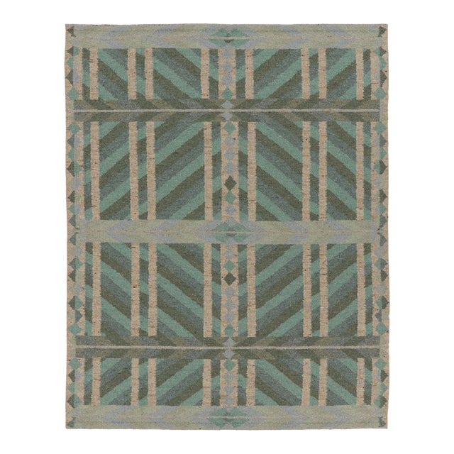 Contemporary Scandinavian Style Geometric Green Wool Rug by Rug & Kilim, India For Sale
