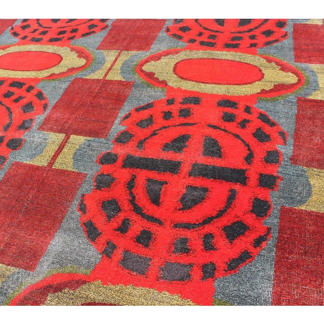 Mid 20th Century Vintage Rug With Mid-Century Modern and Geometric Design For Sale - Image 5 of 13