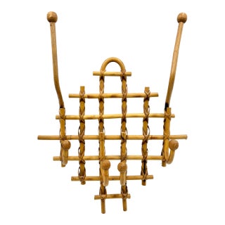 Vintage French Bamboo & Rattan Coat & Hat Rack For Sale