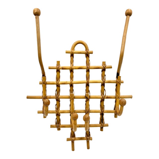 Vintage French Bamboo & Rattan Coat & Hat Rack For Sale