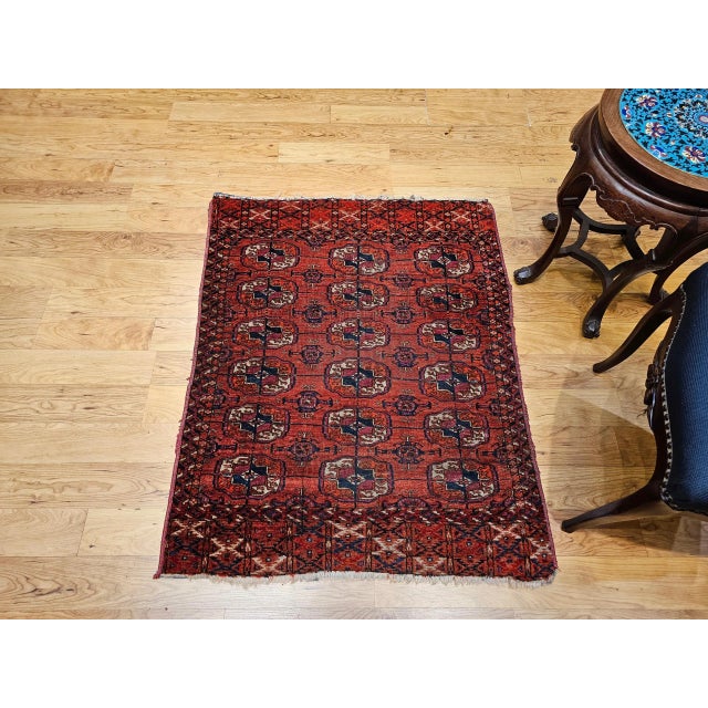19th Century Vintage Turkmen Tekke Rug With Geometric Medallions For Sale - Image 12 of 12