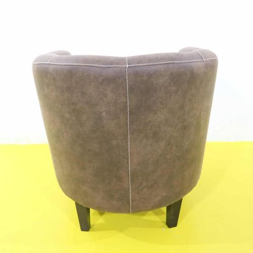 Brown Leather Club Chair with Exposed Stitching and Wooden Legs For Sale - Image 6 of 8