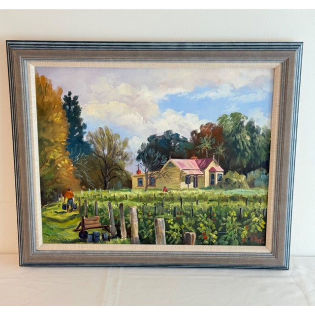 Contemporary E. Papps Original Oil Painting Cottage in the Field – Signed For Sale - Image 3 of 12
