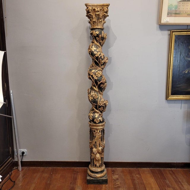 Wood Spanish Artist, Solomon's Column, 18th Century, Gilded and Painted Wood For Sale - Image 7 of 18