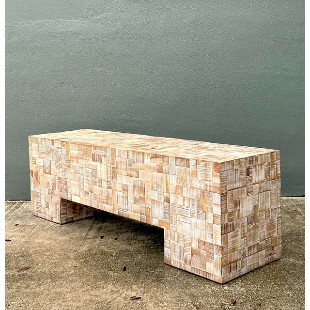 Vintage Geometric Patterned Wood Bench For Sale - Image 12 of 12