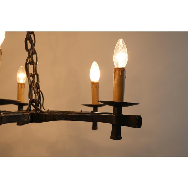 Large Brutalist Handcrafted Wrought Iron Chandelier, 1960s For Sale - Image 6 of 12