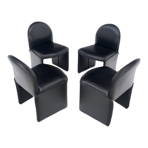 Italian Mid Century Modern Black Leather Dining Chairs Bellini Style - Set of 4