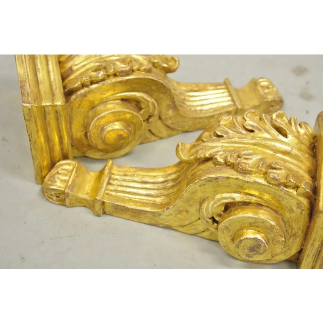 Mid 20th Century Gold Giltwood French Louis XV Style Wood Acanthus Corbel Small Wall Shelf - Pair For Sale In Philadelphia - Image 6 of 11