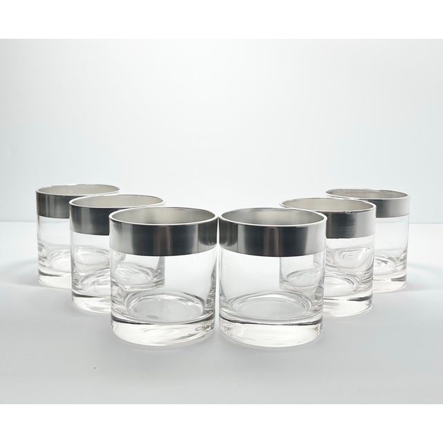 Mid-Century Modern 1950s Dorthy Thorpe Silver Band Old Fashioned Cocktail Glasses - Set of 6 For Sale - Image 3 of 6