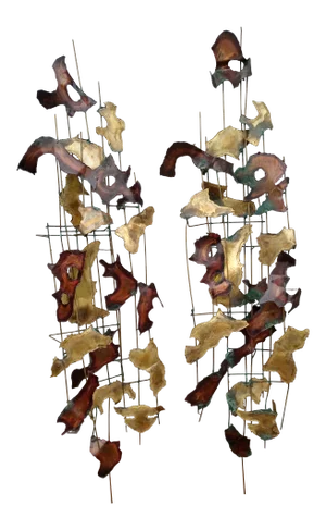 Vintage C. Jere Style Brutalist Wall Sculptures - Pair