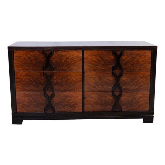 Six-Drawer Walnut and Rosewood Dresser in the Manner of James Mont For Sale