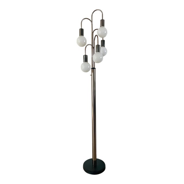1970s Robert Sonneman Postmodern Waterfall Five-Arm Bronzed Chrome Floor Lamp, Unsigned For Sale
