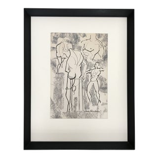 Vintage Gene Shankman Abstract Nude Male Sketch Framed Signed For Sale