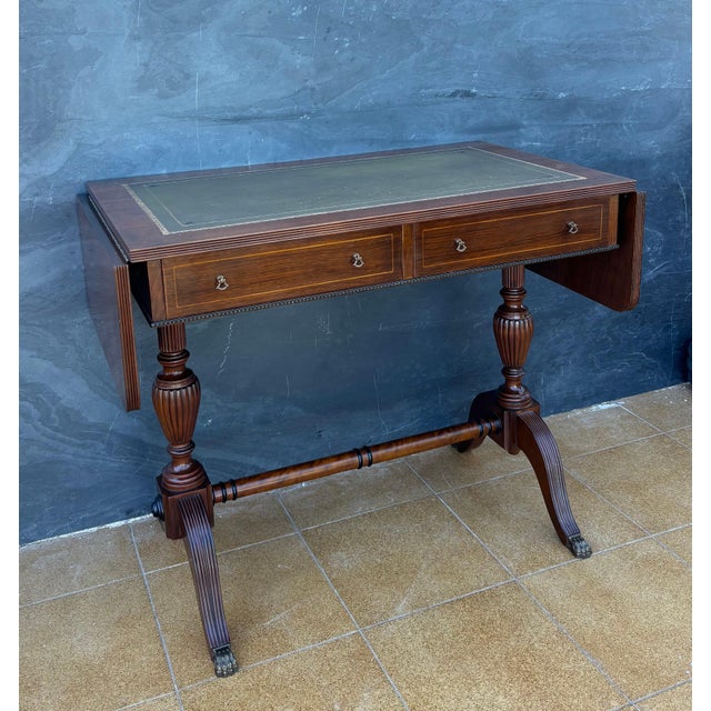 Spanish Regency Revival Drop-Leaf Writing Table with Leather Top, 1940s For Sale - Image 13 of 15