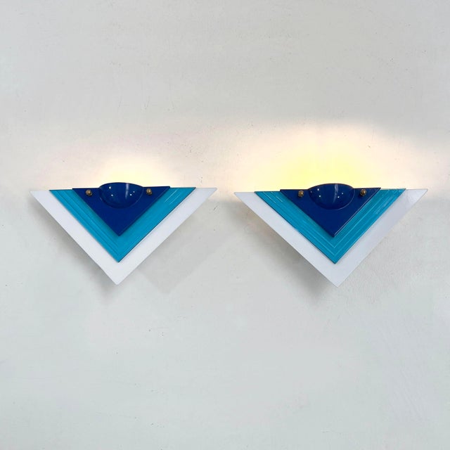 Postmodern Blue Wall Lamps, 1980s, Set of 2 For Sale - Image 10 of 10
