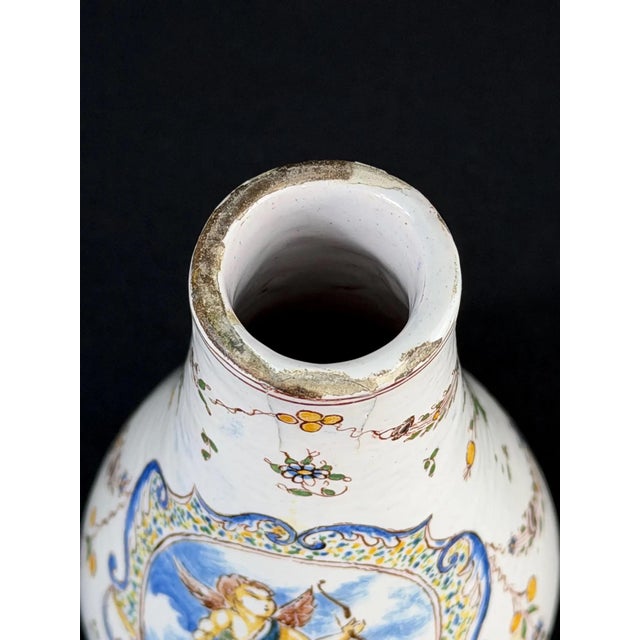 White French Faience Vase with Cherub, 1700s For Sale - Image 8 of 10