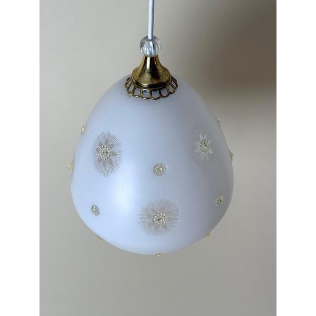 Swedish Milk Glass Pendant with Floral Motif and Brass in the style of Harald Notini, 1960s For Sale - Image 14 of 18