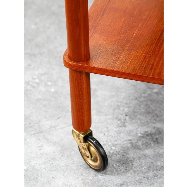 1960s Mid Century Danish Modern Serving Cart Trolley Teak Rolling Bar Glass Serving Vg For Sale In Sacramento - Image 6 of 12