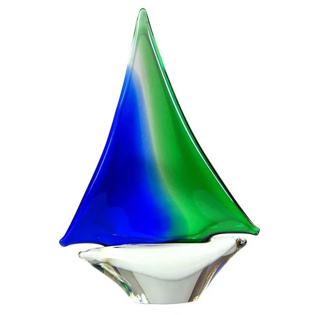 Blue Vintage Murano Sailboat, 1970s For Sale - Image 8 of 8