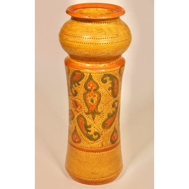 Large Mid Century Italian Mustard Yellow Bitossi Ceramic Pottery Vase For Sale - Image 10 of 10