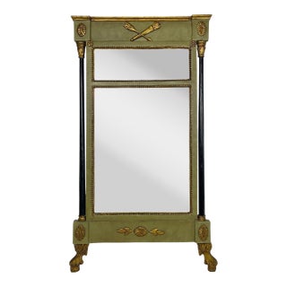Late 19th Century Green Painted Continental Eglomise Mirror with Neoclassical Decoration For Sale