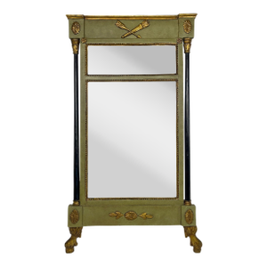 Late 19th Century Green Painted Continental Eglomise Mirror with Neoclassical Decoration