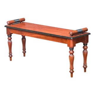 Regency Hall Bench or Window Seat of Mahogany From England With Ebonized Accents For Sale