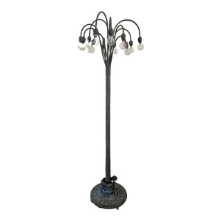 Mid 20th Century Tiffany Style Bronze Art Nouveau 12 Arm Lily Pad Tulip Floor Lamp For Sale