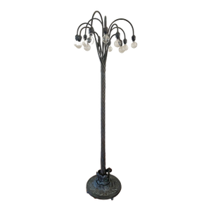 Mid 20th Century Tiffany Style Bronze Art Nouveau 12 Arm Lily Pad Tulip Floor Lamp