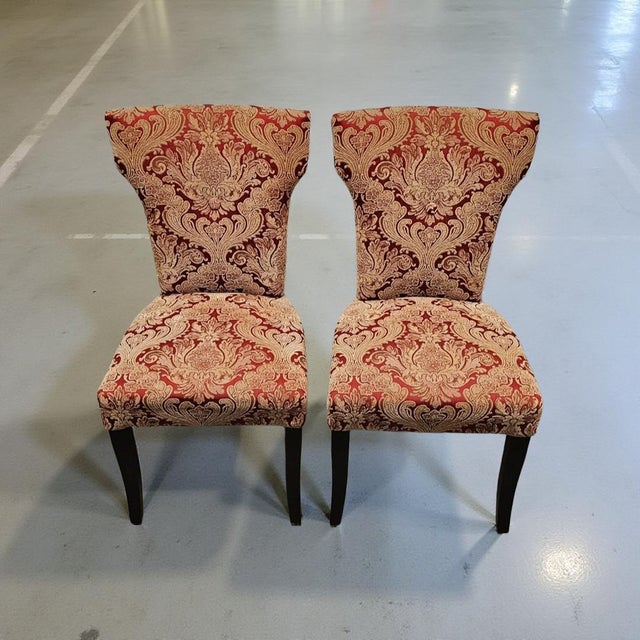 Late 20th Century Set of 2 Red & Gold Damask Accent Chairs — Late 20th Century, Traditional Design For Sale - Image 5 of 12