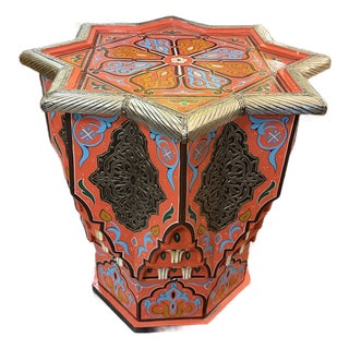 Hand Made Hand Painted Shapely Moroccan Side Table For Sale