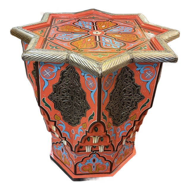 Hand Made Hand Painted Shapely Moroccan Side Table For Sale