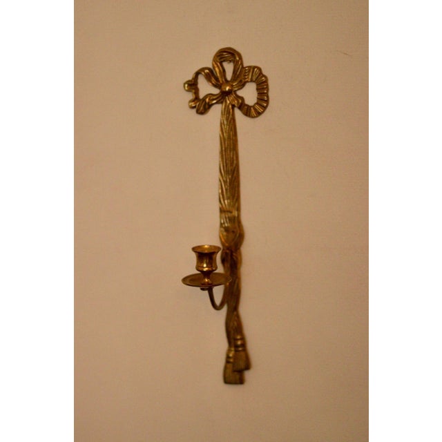 Mid-Century French Brass Bow Sconces, Set of 2 For Sale - Image 3 of 10