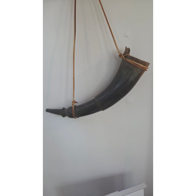 Vintage Colonial Style Natural Horn Powder Flask With Leather Hanging Strap For Sale - Image 9 of 15