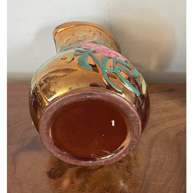 Antique 19th Century English Regency Staffordshire Copper Luster Pitcher With Relief Molded Pink Roses For Sale - Image 12 of 14