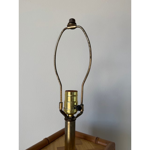 Brown 1970s Coastal Faux Bamboo & Woven Rattan Table Lamp For Sale - Image 8 of 9