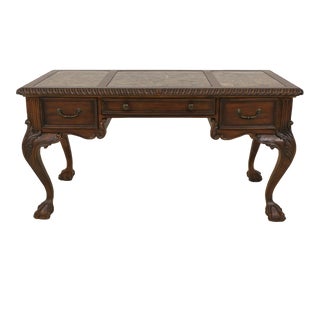 Hooker Seven Seas Marble Top Ball & Claw Mahogany Desk For Sale