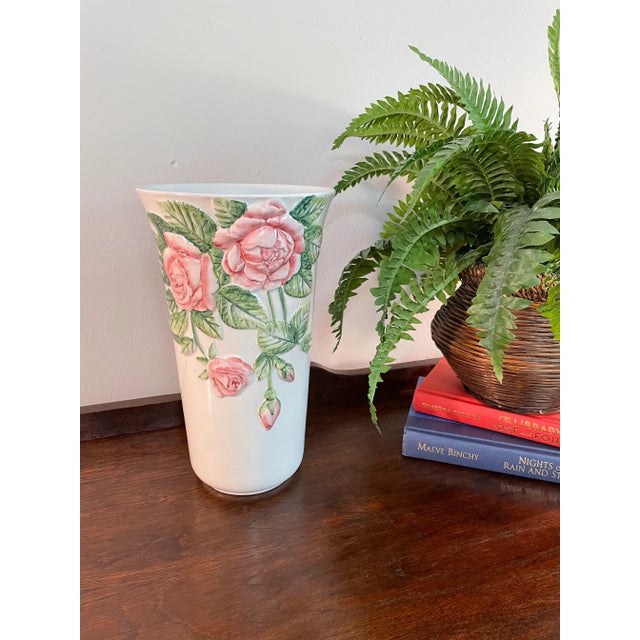 Mid 20th Century Large Vintage Italian Roses Majolica Vase For Sale - Image 12 of 13