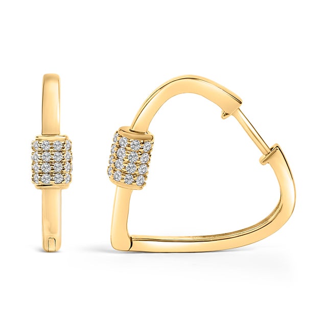 Contemporary 10K Yellow Gold 3/8 Cttw Lab Grown Diamond Heart Shaped Huggie Hoop Earrings (F-G Color, VS1-VS2 Clarity) For Sale - Image 3 of 5