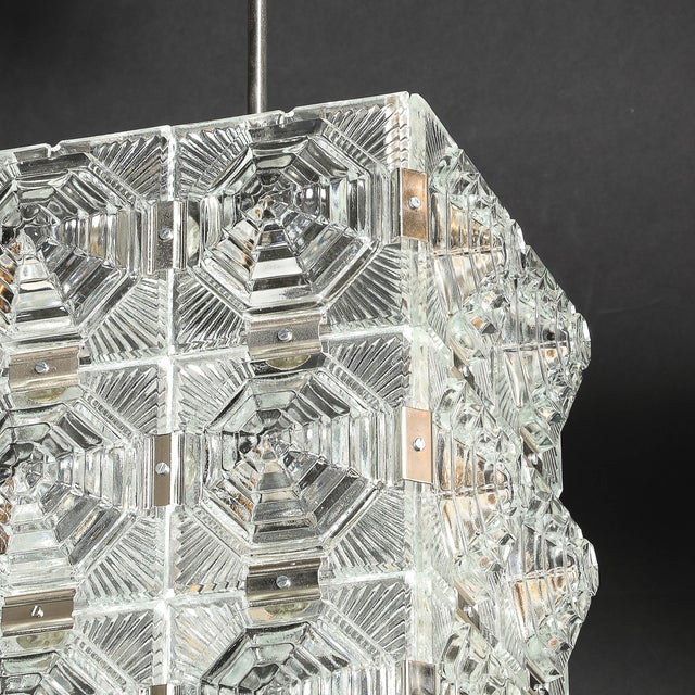 Mid-Century Glass & Chrome Fitted Rectangular Pendant Chandelier by Kinkeldey For Sale - Image 15 of 18