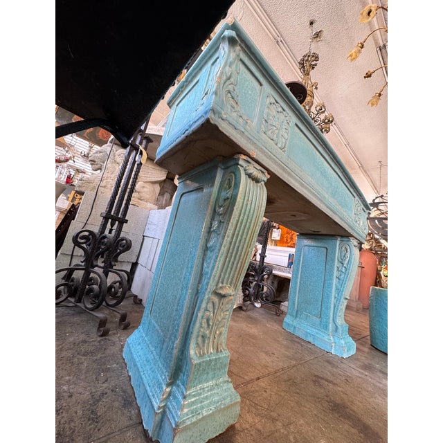 Gladding, McBean 1930s Rare Monumental Gladding McBean Turquoise Glazed Architectural Terra Cotta Planter For Sale - Image 4 of 12