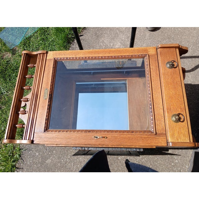 Antique Wall Hanging Barber Cabinet Quarter Sawn Oak Frank S Betz Co Chicago Usa For Sale - Image 16 of 17