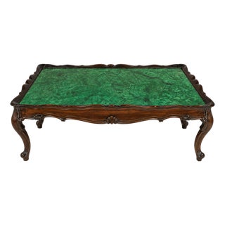 1960s Hollywood Regency Italian Rococo Style Faux Malachite Coffee Table For Sale