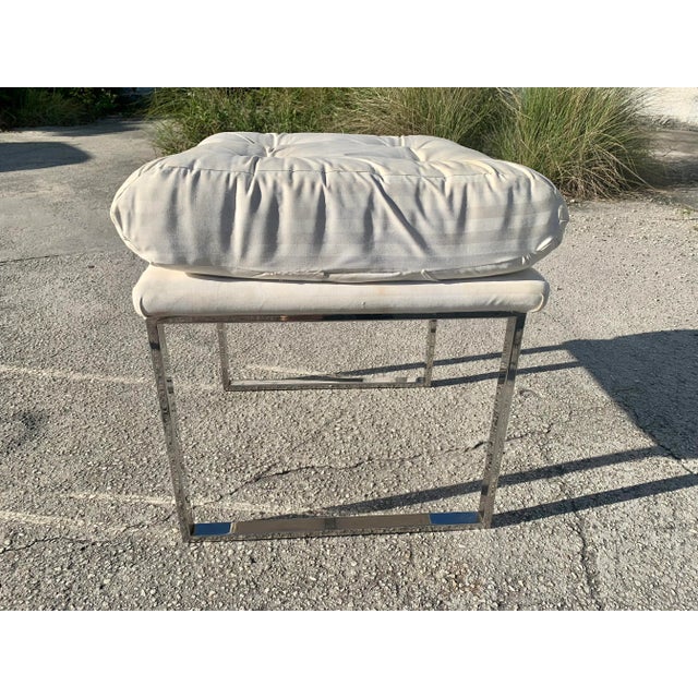 Mid-Century Modern Milo Baughman Style Chrome Upholstered Stool For Sale - Image 3 of 13